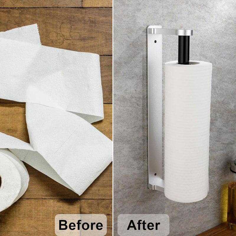 MONEER Paper Towel Holder Under Cabinet, Paper Towel Holder, Aluminum Alloy Kitchen Towel Holders, Self Adhesive Kitchen Roll Holder for Kitchen, Bathroom, Living Room (Silver) - Image 3